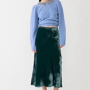 J.Crew pull on midi skirt Elegant Green Velvet Skirt